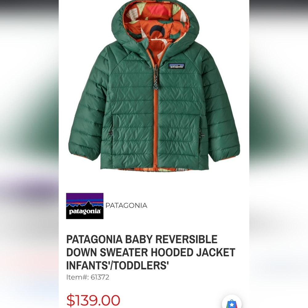 Patagonia Forest Green Reversible Jacket Hoody 3-6m
